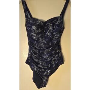 Nip Tuck Swimsuit One Piece Floral Navy Silver Slimming Size 4 Multi Size Cup